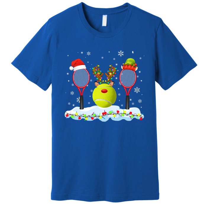 Santa Elf Reindeer Tennis Xmas Lights Tennis Player Gift Premium T-Shirt