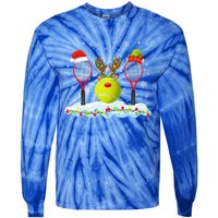 Santa Elf Reindeer Tennis Xmas Lights Tennis Player Gift Tie-Dye Long Sleeve Shirt