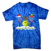 Santa Elf Reindeer Tennis Xmas Lights Tennis Player Gift Tie-Dye T-Shirt