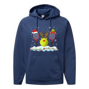 Santa Elf Reindeer Tennis Xmas Lights Tennis Player Gift Performance Fleece Hoodie