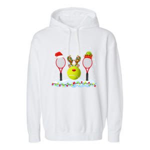 Santa Elf Reindeer Tennis Xmas Lights Tennis Player Gift Garment-Dyed Fleece Hoodie