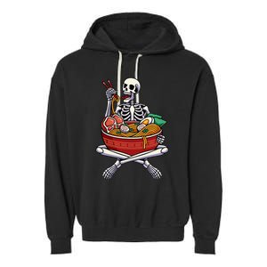 Skeleton Eating Ra Lazy Halloween Costume Japanese Food Garment-Dyed Fleece Hoodie