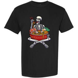 Skeleton Eating Ra Lazy Halloween Costume Japanese Food Garment-Dyed Heavyweight T-Shirt