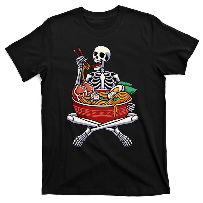 Skeleton Eating Ra Lazy Halloween Costume Japanese Food T-Shirt