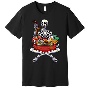 Skeleton Eating Ra Lazy Halloween Costume Japanese Food Premium T-Shirt