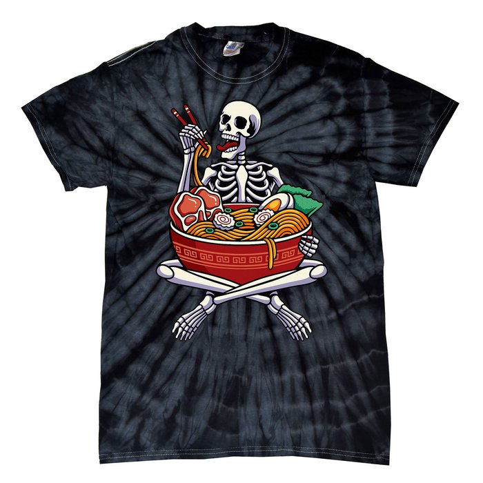 Skeleton Eating Ra Lazy Halloween Costume Japanese Food Tie-Dye T-Shirt