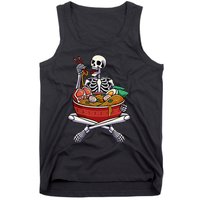 Skeleton Eating Ra Lazy Halloween Costume Japanese Food Tank Top