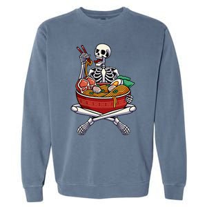 Skeleton Eating Ra Lazy Halloween Costume Japanese Food Garment-Dyed Sweatshirt