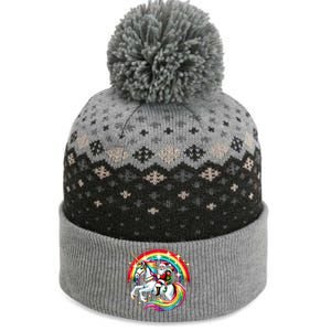 Santa Elf Riding Unicorn Rainbow Christmas Gift The Baniff Cuffed Pom Beanie