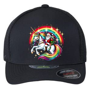 Santa Elf Riding Unicorn Rainbow Christmas Gift Flexfit Unipanel Trucker Cap