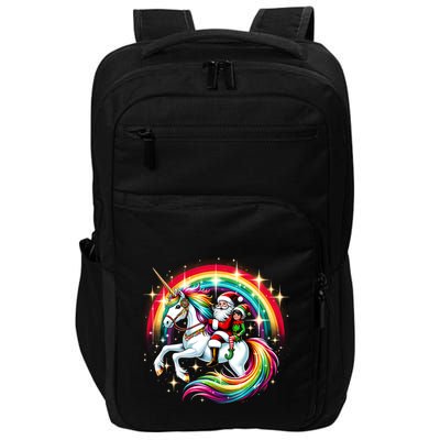 Santa Elf Riding Unicorn Rainbow Christmas Gift Impact Tech Backpack