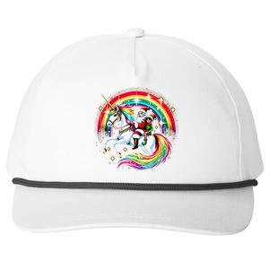 Santa Elf Riding Unicorn Rainbow Christmas Gift Snapback Five-Panel Rope Hat