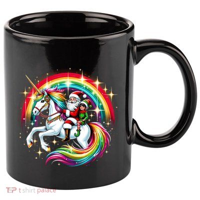 Santa Elf Riding Unicorn Rainbow Christmas Gift 11oz C Handle Ceramic Mug