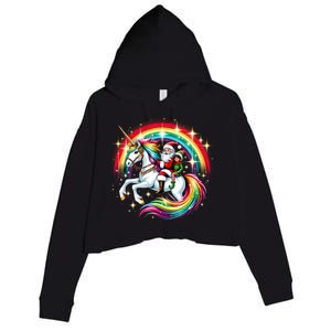 Santa Elf Riding Unicorn Rainbow Christmas Gift Crop Fleece Hoodie