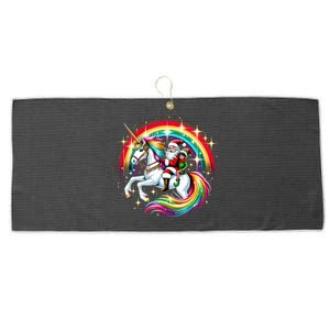 Santa Elf Riding Unicorn Rainbow Christmas Gift Large Microfiber Waffle Golf Towel