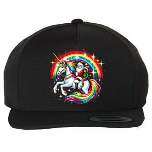 Santa Elf Riding Unicorn Rainbow Christmas Gift Wool Snapback Cap