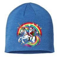 Santa Elf Riding Unicorn Rainbow Christmas Gift Sustainable Beanie