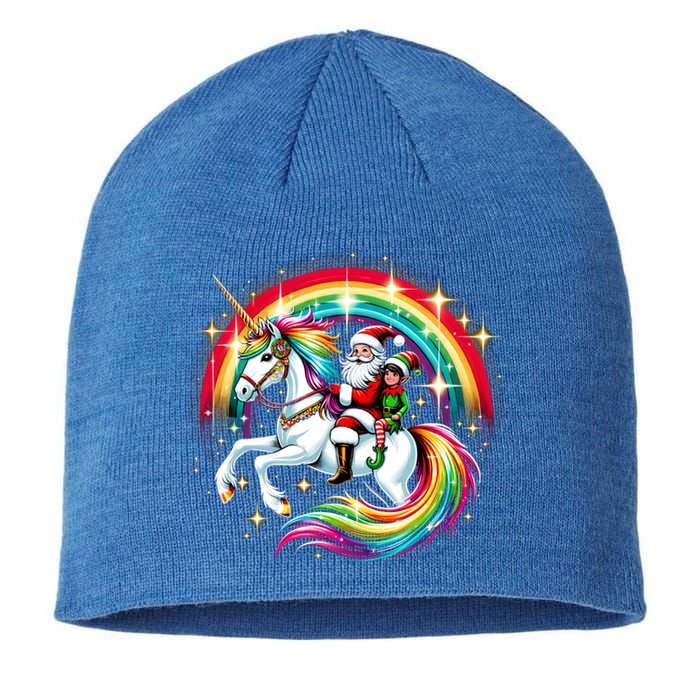 Santa Elf Riding Unicorn Rainbow Christmas Gift Sustainable Beanie