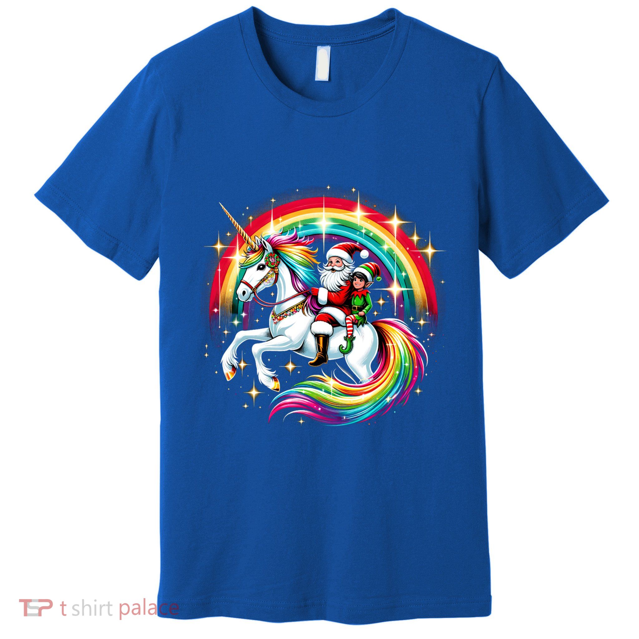 Santa Elf Riding Unicorn Rainbow Christmas Gift Premium T-Shirt