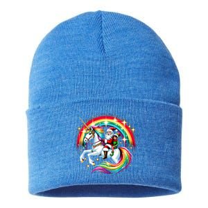 Santa Elf Riding Unicorn Rainbow Christmas Gift Sustainable Knit Beanie