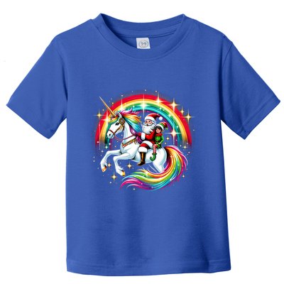 Santa Elf Riding Unicorn Rainbow Christmas Gift Toddler T-Shirt