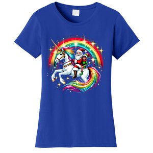 Santa Elf Riding Unicorn Rainbow Christmas Gift Women's T-Shirt