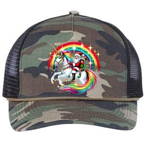 Santa Elf Riding Unicorn Rainbow Christmas Gift Retro Rope Trucker Hat Cap