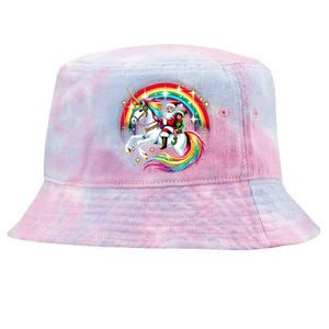 Santa Elf Riding Unicorn Rainbow Christmas Gift Tie-Dyed Bucket Hat