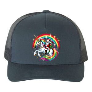 Santa Elf Riding Unicorn Rainbow Christmas Gift Yupoong Adult 5-Panel Trucker Hat