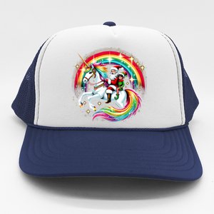 Santa Elf Riding Unicorn Rainbow Christmas Gift Trucker Hat