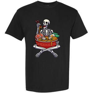 Skeleton Eating Ramen Lazy Halloween Costume Japanese Food Garment-Dyed Heavyweight T-Shirt