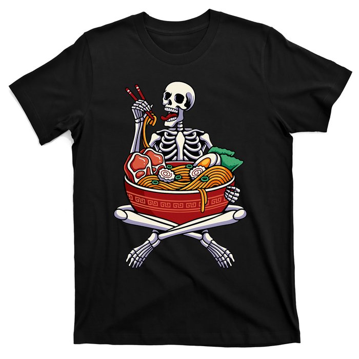 Skeleton Eating Ramen Lazy Halloween Costume Japanese Food T-Shirt