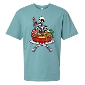 Skeleton Eating Ramen Lazy Halloween Costume Japanese Food Sueded Cloud Jersey T-Shirt