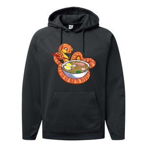 Snake Eating Ramen Kawaii Snake Japanese Noodle Performance Fleece Hoodie