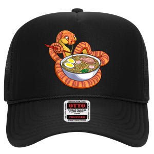 Snake Eating Ramen Kawaii Snake Japanese Noodle High Crown Mesh Back Trucker Hat