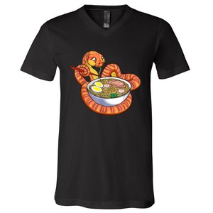 Snake Eating Ramen Kawaii Snake Japanese Noodle V-Neck T-Shirt