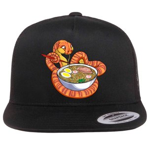 Snake Eating Ramen Kawaii Snake Japanese Noodle Flat Bill Trucker Hat