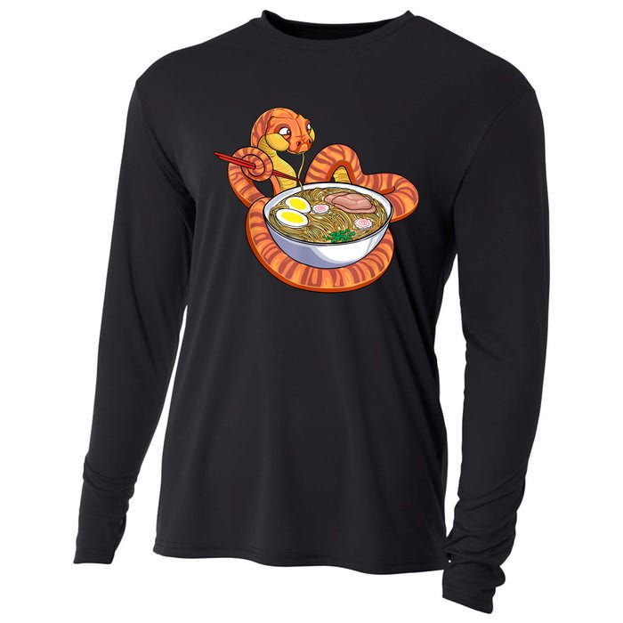 Snake Eating Ramen Kawaii Snake Japanese Noodle Cooling Performance Long Sleeve Crew