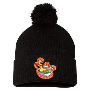 Snake Eating Ramen Kawaii Snake Japanese Noodle Pom Pom 12in Knit Beanie