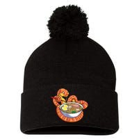 Snake Eating Ramen Kawaii Snake Japanese Noodle Pom Pom 12in Knit Beanie