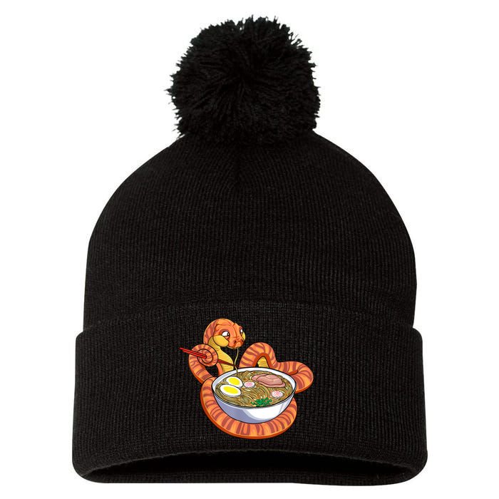 Snake Eating Ramen Kawaii Snake Japanese Noodle Pom Pom 12in Knit Beanie