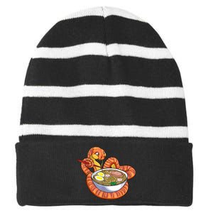 Snake Eating Ramen Kawaii Snake Japanese Noodle Striped Beanie with Solid Band