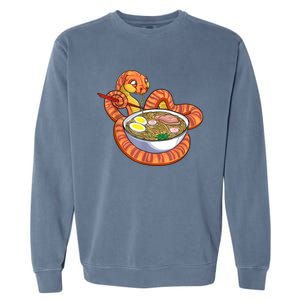 Snake Eating Ramen Kawaii Snake Japanese Noodle Garment-Dyed Sweatshirt