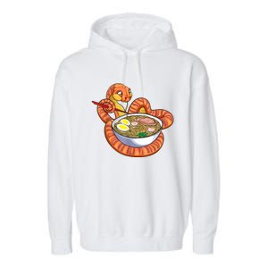 Snake Eating Ramen Kawaii Snake Japanese Noodle Garment-Dyed Fleece Hoodie