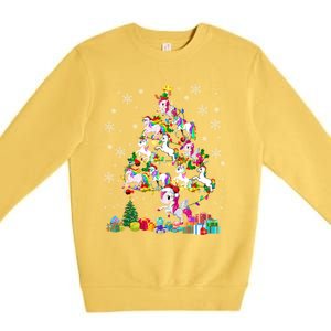 Santa Elf Reindeer Unicorn Xmas Tree Light Unicorn Gift Premium Crewneck Sweatshirt