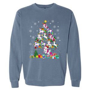 Santa Elf Reindeer Unicorn Xmas Tree Light Unicorn Gift Garment-Dyed Sweatshirt