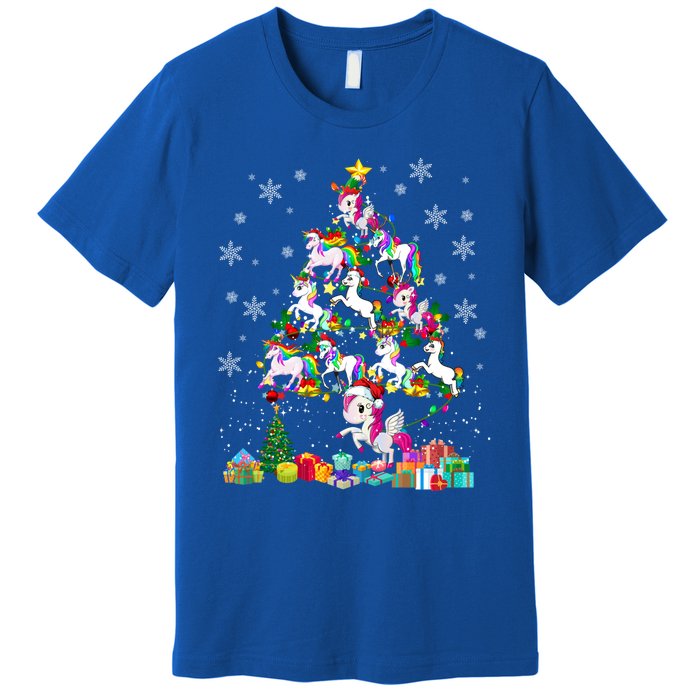 Santa Elf Reindeer Unicorn Xmas Tree Light Unicorn Gift Premium T-Shirt