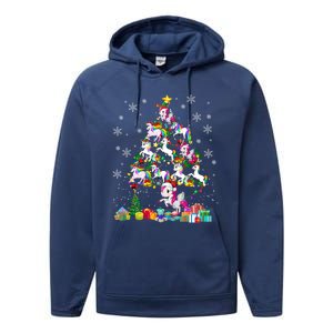 Santa Elf Reindeer Unicorn Xmas Tree Light Unicorn Gift Performance Fleece Hoodie