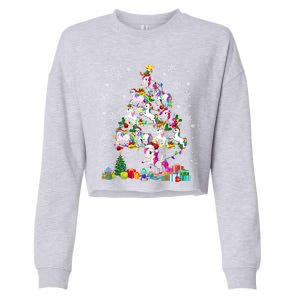 Santa Elf Reindeer Unicorn Xmas Tree Light Unicorn Gift Cropped Pullover Crew