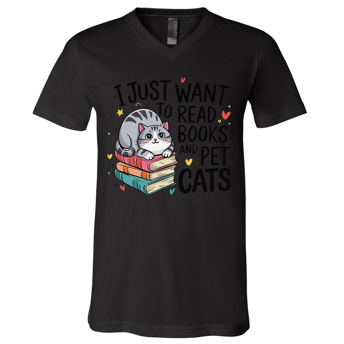 School Education Reading Teacher Knowledge Power Cat Book V-Neck T-Shirt